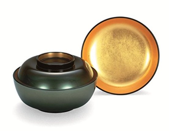越前塗師細工 銀かすみ内金箔 お多福煮物椀 φ13.2×7.8珊 約380ml 煮物椀-食器・カトラリー・グラス