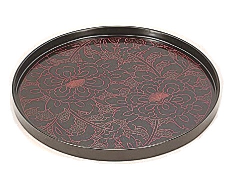 越前漆器 牡丹沈朱 8寸丸盆 φ24.3×1.9cm|七to八-Seven to eight-