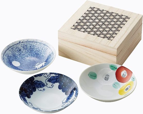 美濃焼/JAPAN　魯山人(ろさんじん)写しの器 三ツ組鉢(細密木箱入)
