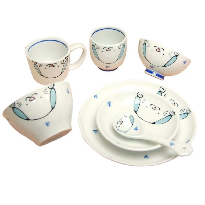 有田・波佐見焼 子供食器 にこにこクラブ わんこ 一括７点セット（ギフトボックス入り）