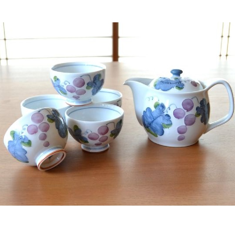 有田・波佐見焼 マスカット Ｕポット茶器揃 [急須1個と湯呑5個]