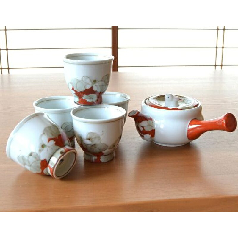 有田・波佐見焼 花ごころ Ｕ急須茶器揃 [急須1個と湯呑5個]