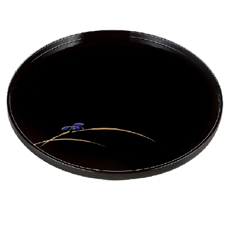 会津漆器・会津塗 溜 10.0 丸盆 紫らん（手描）