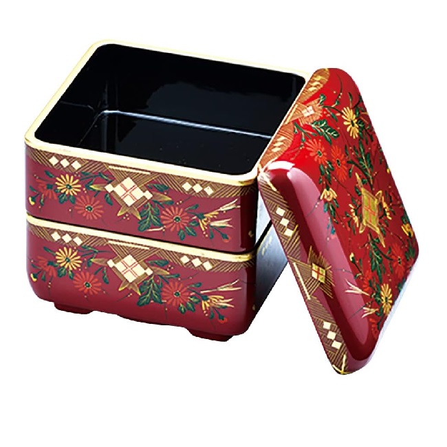 楽天市場】4.0 緑型 二段重 会津絵松竹梅(漆・手塗・手描) 全2種 / 溜