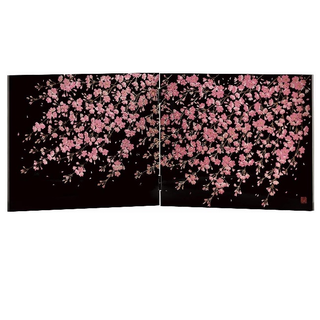 会津漆器・会津塗 黒 長衝立 さくら舞｜七to八-Seven to eight-
