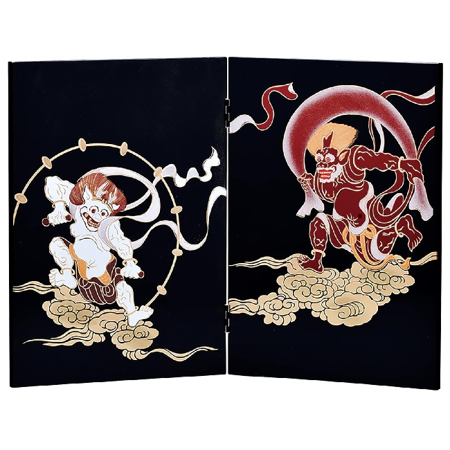 会津漆器・会津塗 黒 屏風 風神雷神|七to八-Seven to eight-
