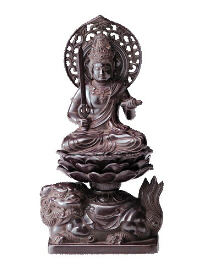 ジンクアロイ／ダイカスト製 文殊菩薩 高さ約15糎（うさぎ年生年月日のお守り本尊（古美金 古美茶 古美青銅）