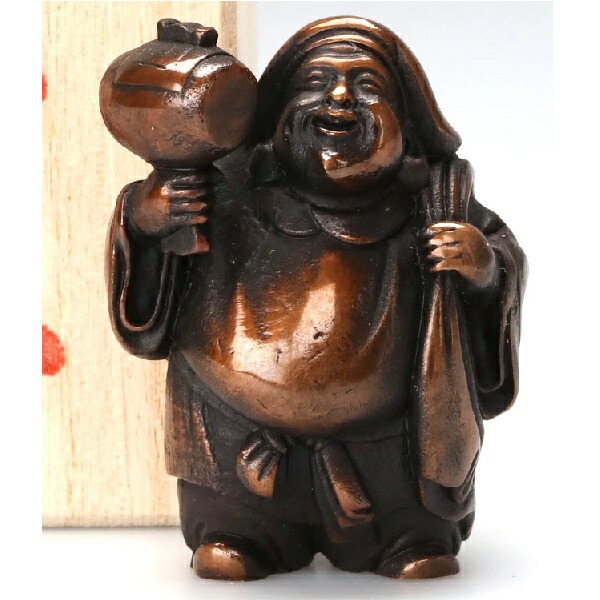 丘岡銅器 名匠旭峰作 飾りつけ 七福神ミニ 大黒 銅生産品特徴あるの光輝があり御前上等感があります。風水では床の間や、南・辰巳・東向に置くのがより良い。五穀豊穣・財運・子々孫々華めくのご利益があるといわれています。