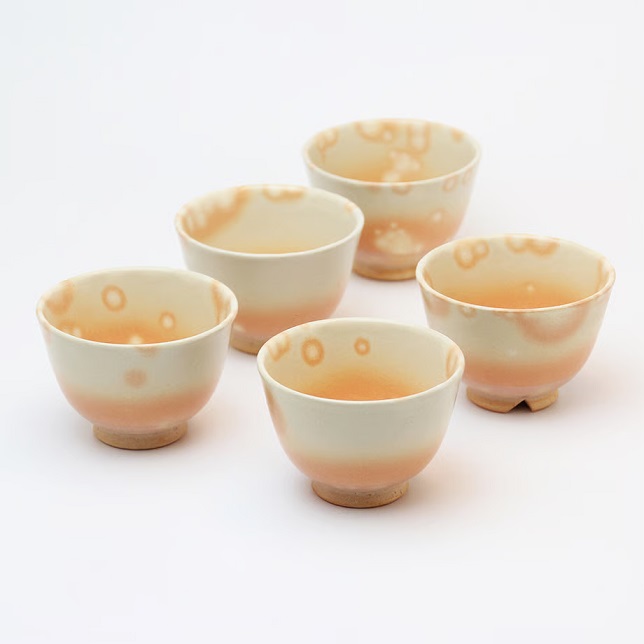 萩焼 椿秀窯 御本手ゆり汲み出し揃（約φ8.0×H5.5cm）（130ml）×5客