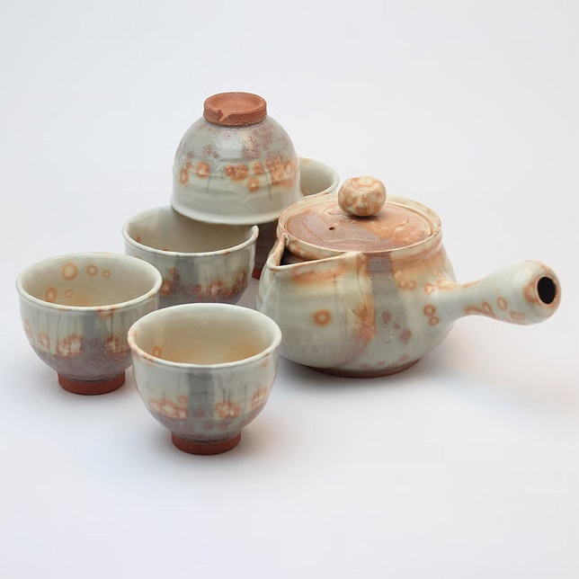 萩焼 椿秀窯 彩土茶器揃 急須：約φ13.0×H12.0cm（700ml）碗：約φ9.0×H7.0cm（200ml）×5