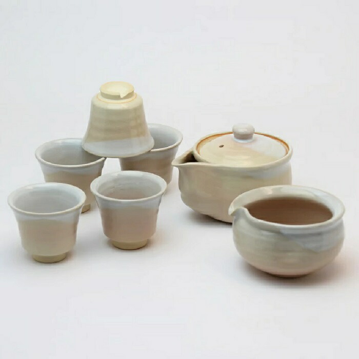 萩焼 椿秀窯 姫土煎茶器揃 急須：（200ml）さまし：（170ml）碗（60ml）×5