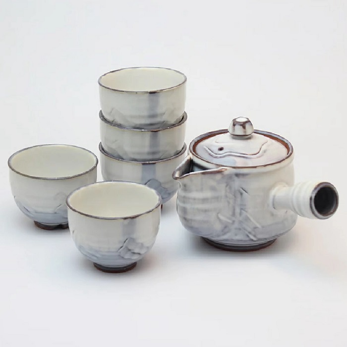 萩焼 椿秀窯 あじさい茶器揃 急須：（520ml）碗（200ml）×5