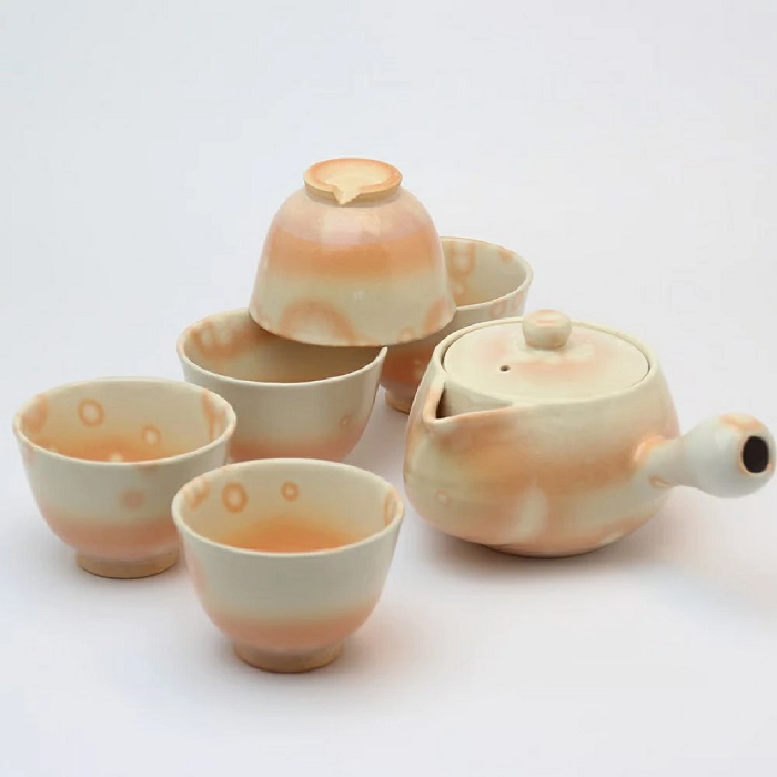 萩焼 椿秀窯 御本手ゆり茶器揃 急須:(370ml)碗(130ml)×5