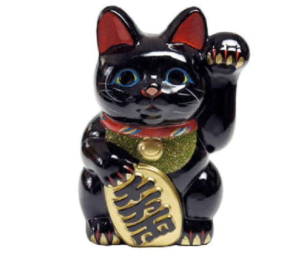 常滑焼 招き猫積み立てる箱：黒小判付招猫（押し手）4号