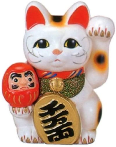 常滑焼 招き猫 6号始祖付小判猫＜押し手を上げる猫は取り引き先を招く！＞