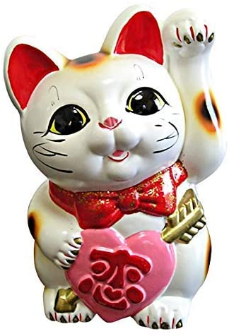 常滑焼 梅月 開運招き猫(左手)恋愛成就祈願猫 (白)6号|七to八-Seven to eight-