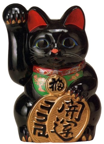 常滑焼 招き猫　梅月　開運黒手長小判猫（右手）10号　高さ：35cm｜七to八-Seven to eight-