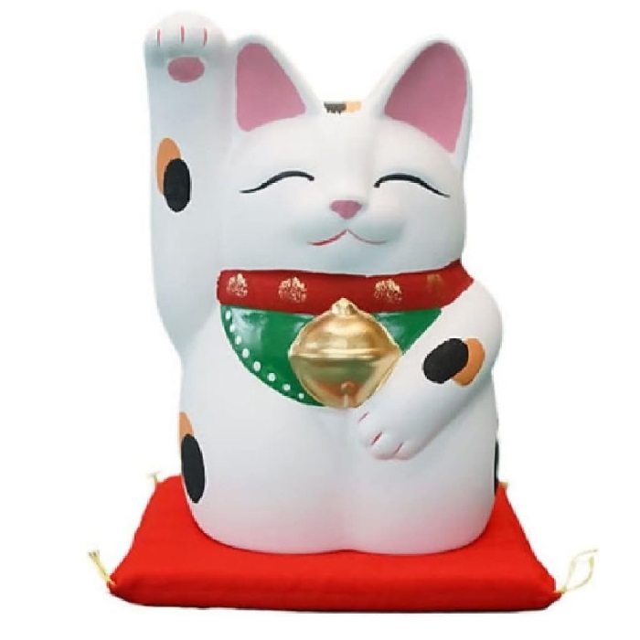 楽天市場】常滑焼 招き猫 6号ドル小判猫貯金箱 左手上げ (142-56-86