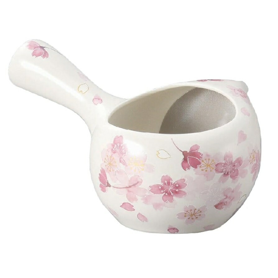 美濃焼 (常滑焼) フタなし急須 晶窯作「ちゃーみる 白・桜」400ml (えむ網茶こし)