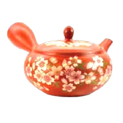 常滑焼 急須 晶作「朱 金桜」360ml (おーばる網茶こし)