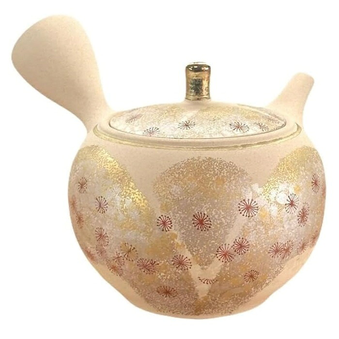 常滑焼 急須 晶窯作「金彩吉野山桜」320ml (丸網茶こし)