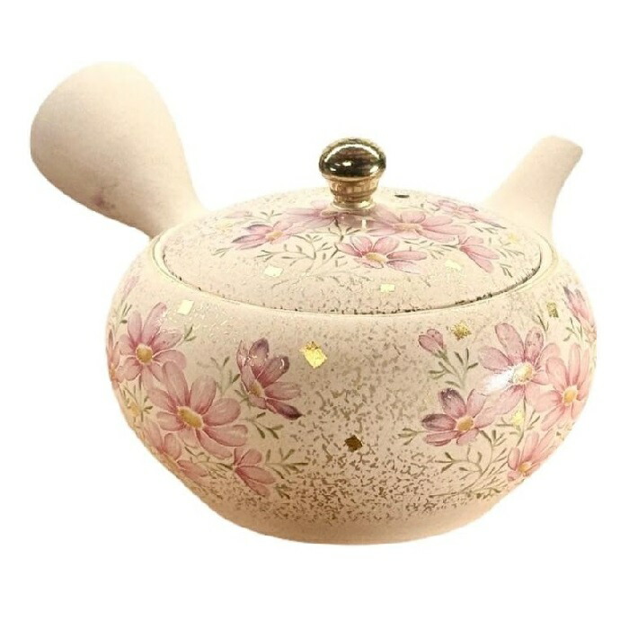 常滑焼 急須 晶窯作「秋桜」300ml (丸網茶こし)