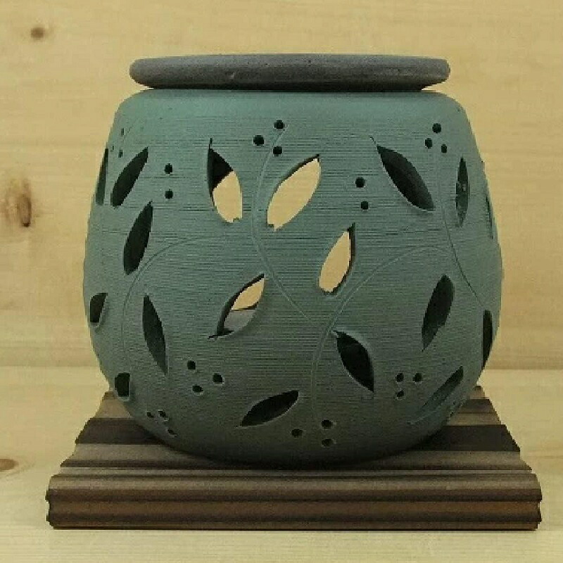 常滑焼 石龍作 茶香炉(ロウソクタイプ)緑唐草 焼杉板付 5,751円