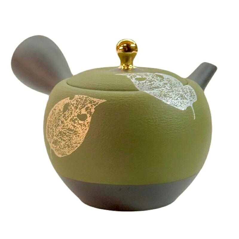 常滑焼 急須 昭萌作「緑金銀木の葉」330ml (セラメッシュ茶こし) 11,020円