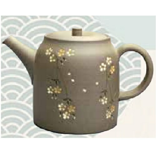 常滑焼 急須 青峰作「焼締 桜印花」280ml (ささめ茶こし)