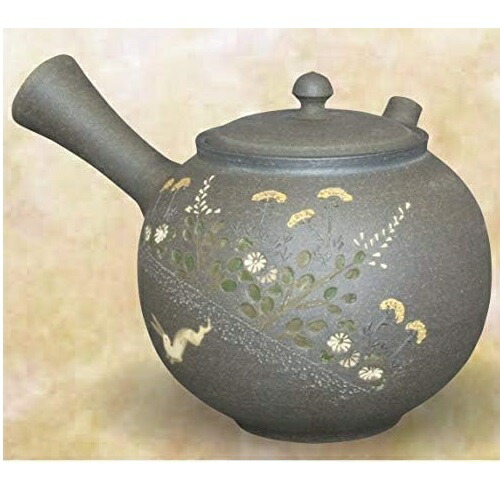 常滑焼 急須 青峰作「焼締め高 月兎秋草」300ml (ささめ茶こし)