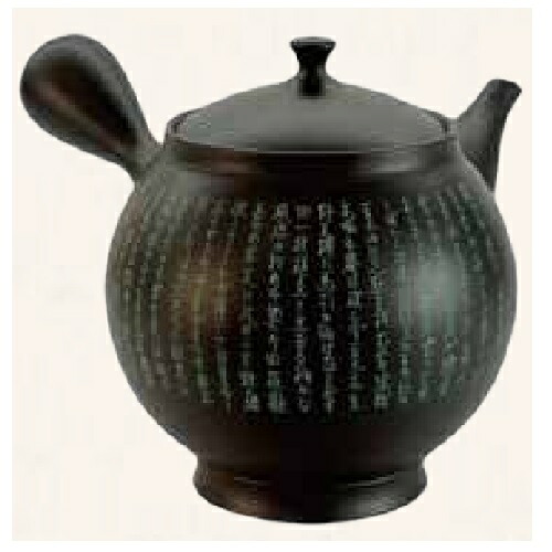 常滑焼 急須 玲光作「黒 窯変奥の細道彫」320ml (スッキリ茶こし)