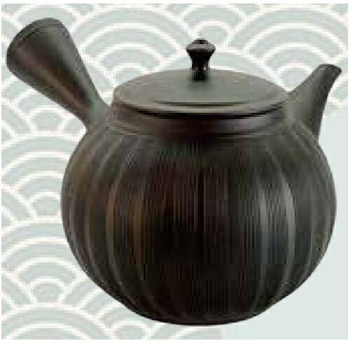 常滑焼 急須 玲光作「黒 窯変櫛目彫」300ml (スッキリ茶こし)
