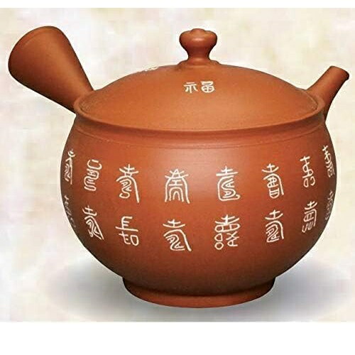 常滑焼 急須 玲光作「朱泥 福寿彫」270ml (スッキリ茶こし)
