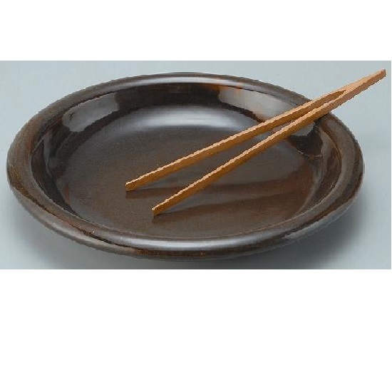 信楽焼 耐熱・黒飴釉グリルプレート(小)(トング付)