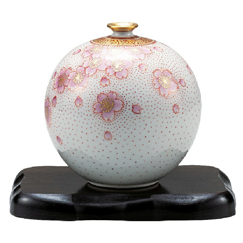 九谷焼 インテリア 花瓶・ 福田良則 4号花瓶 金襴手桜 台付