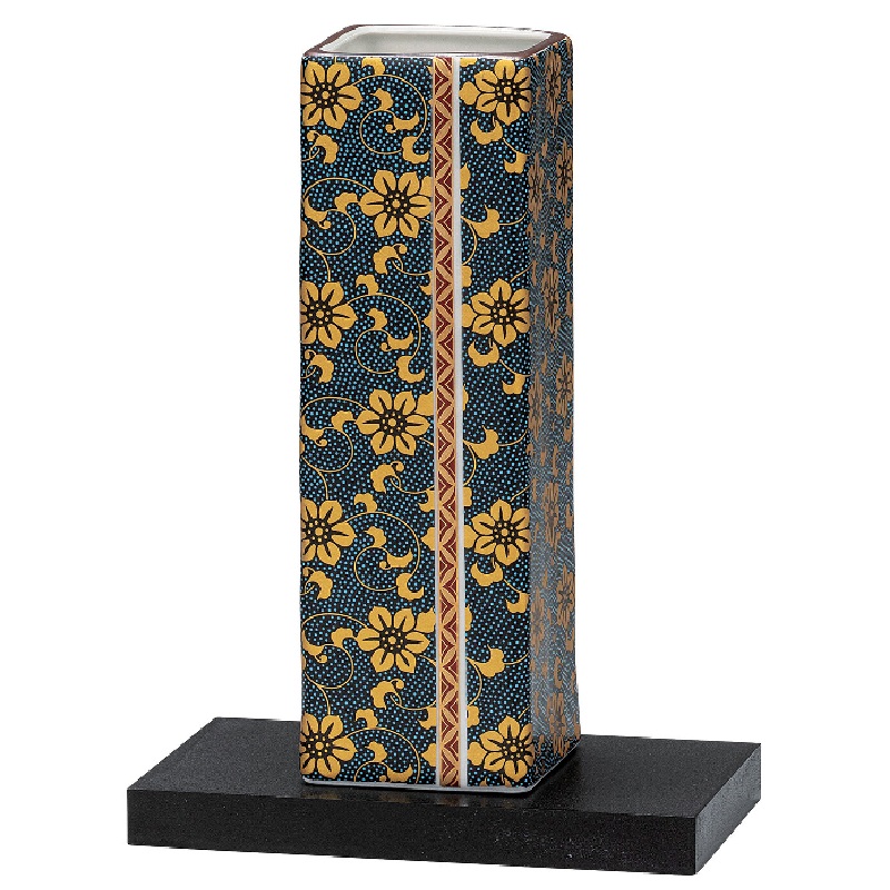 九谷焼 室内装飾 花立て・御花照明ランプ 寸胴花立て 6号花立て 青粒鉄仙 台付