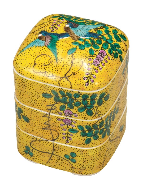 楽天市場】九谷焼 青郊窯三段重（重箱）花詰 黒SK-457 : 九谷陶芸 北山