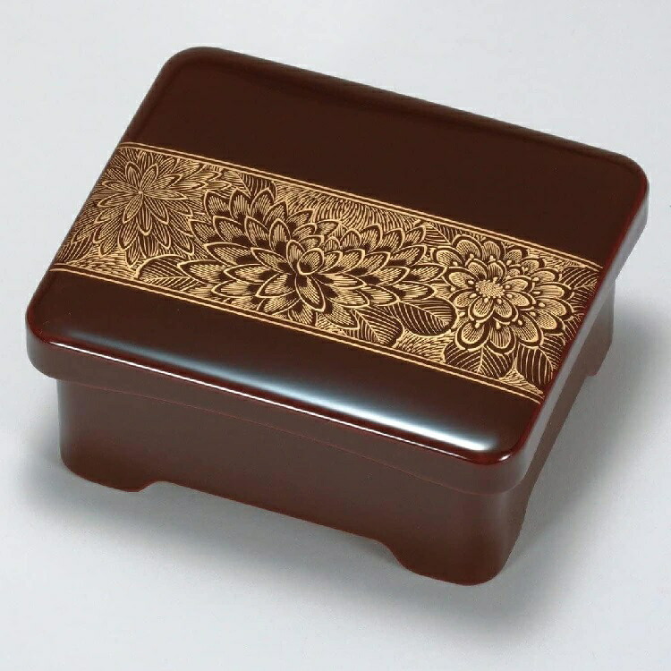 越前漆器・越前塗 漆遊館 うな重・丼重 溜内朱 帯菊詰沈金 平蓋丼重