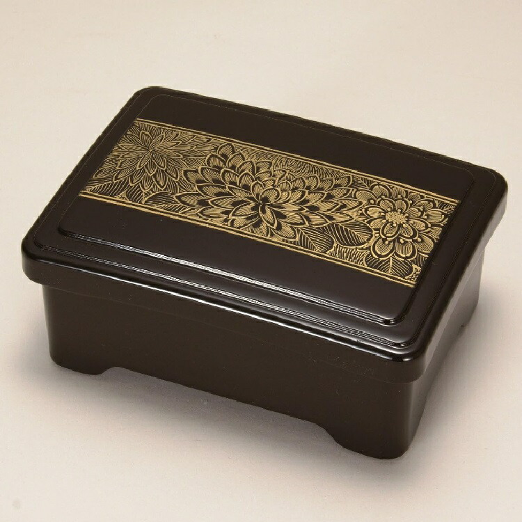 越前漆器・越前塗 漆遊館 うな重・丼重 黒内朱 菊彫詰沈金 大型丼重 (親爪有)