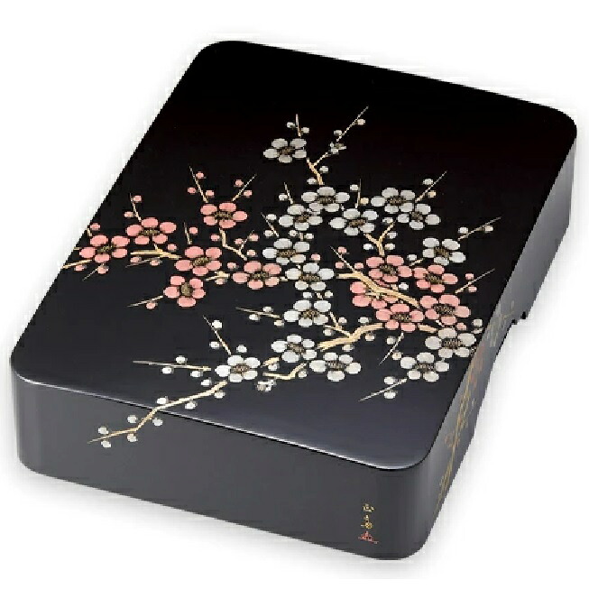 越前塗師細工・越前塗 雅乃 沈金紅白梅 寄託図書館 黒 (言い慣わし芸術士 服部正斎作)