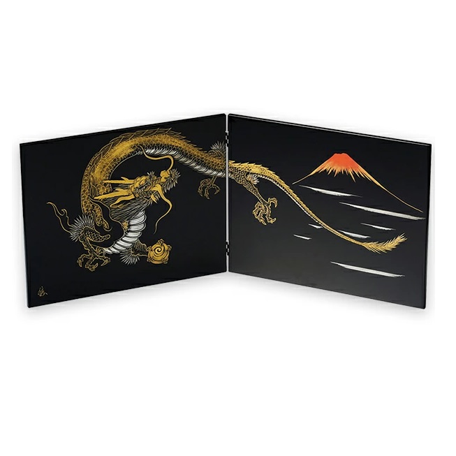 越前漆器・越前塗 雅乃 二枚屏風 黒 (伝統工芸士 山本勝作) 龍｜七to八-Seven to eight-