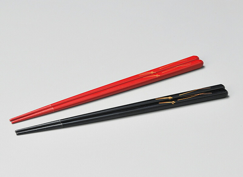 若狭塗箸　夫婦松葉 夫婦箸 朱・黒　2膳