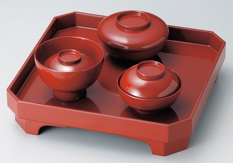 喰初め膳 越前漆器 家紋入 木製食い初め膳（喰初膳） 黒内朱 越前塗り 喰初膳 黒 1組