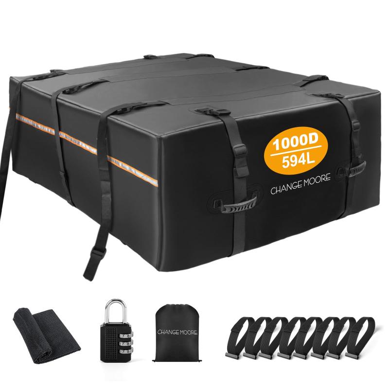 A MOORE ルーフキャリアバッグ IPX6防水カーゴバッグ 屋根バッグ 折り畳み 大容量594L 耐荷重35kg 8本ベルト 取付簡単 二重PVC防水加工 高強度 1000D ポリエステル 隠れ式防水ファスナー 防