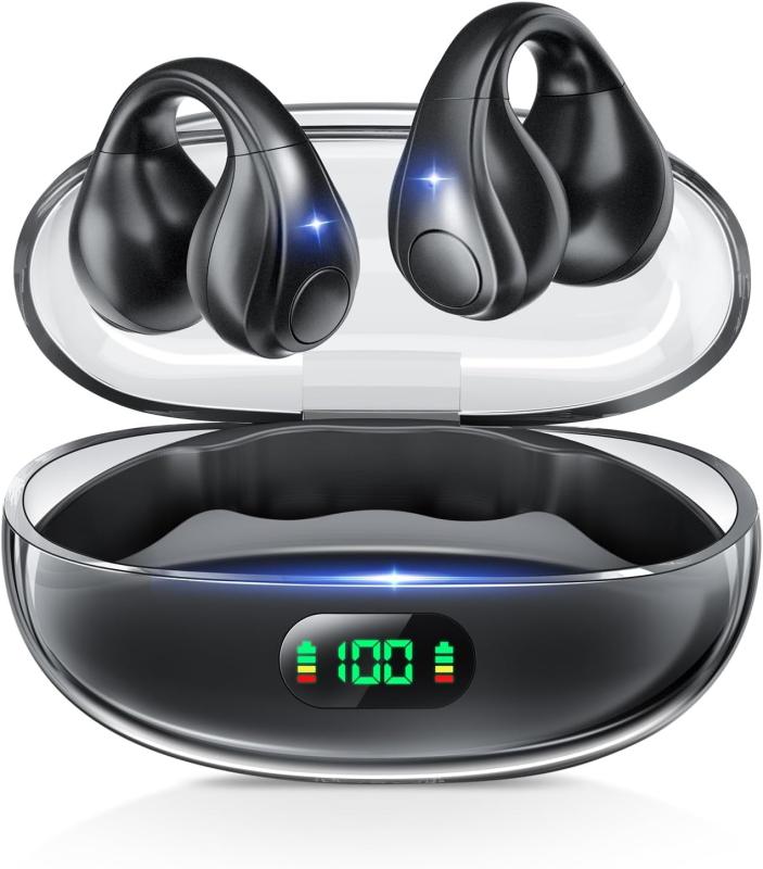 ワイヤレスBluetoothイヤホン 2025年 骨伝導イヤーカフ型 オープンイヤー 耳挟み式 耳を塞がず装着可能 通話ノイズリダクション i-Fi音質 AAC/SBC対応 LCD残量表示 自動ペアリング 音漏れ防止 物