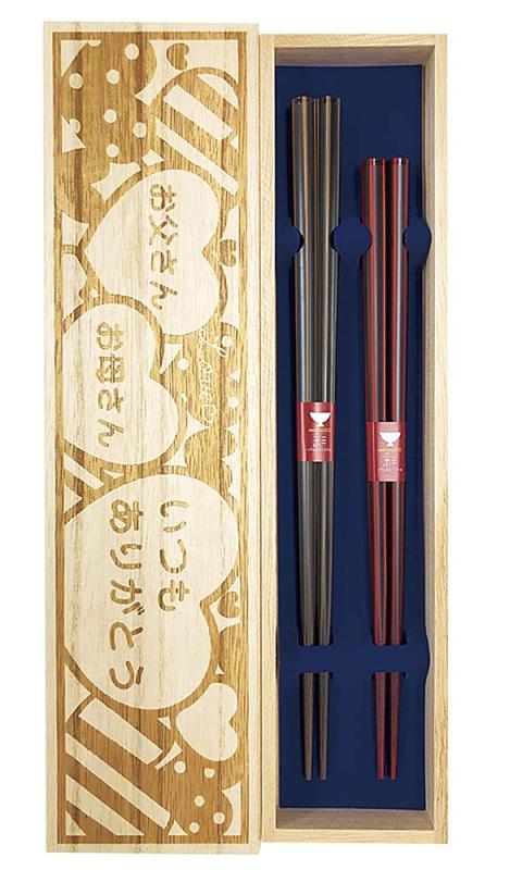 夫婦箸 六角月閃 黒 赤 食洗機対応 抗菌箸 デザイン桐箱・付き 両親 お父さん お母さん おとうさん おかあさん 母の日 父の日 いい夫婦の日 プレゼント ギフト 贈り物 ペア セッ