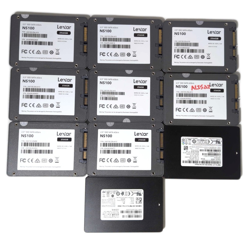 【中古】【初期化済】 Lexar、SAMSUNG SATA-SSD 256GB 10台書き割り