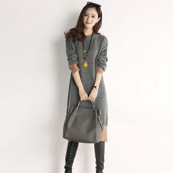 美しい 秋と冬17新しい気質のラウンドネック長袖ルーズは 薄くてシンプルな高品質の星のニットドレスだった 魅力的な Monik Fi