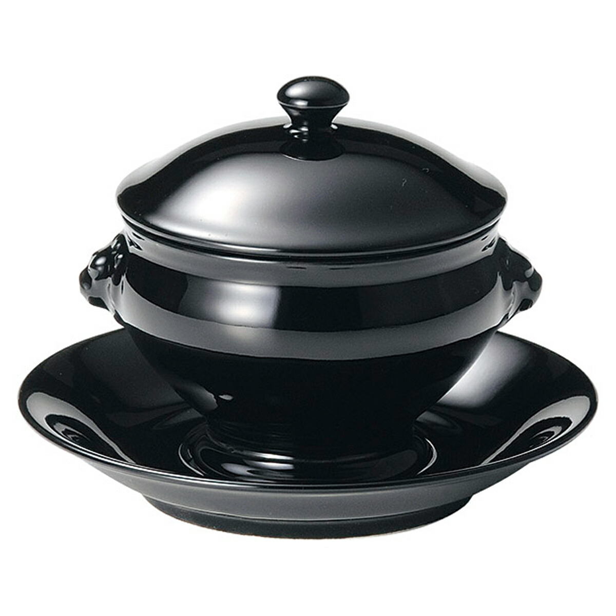 SOUP BOWL LION -ライオントリュフ-　トリュフ受け皿・蓋セット 中　ブラック　【日本製】　『284 37740969』『284 37740973』『284 37740341』 【食洗機可 電子レンジ可 オーブン可】