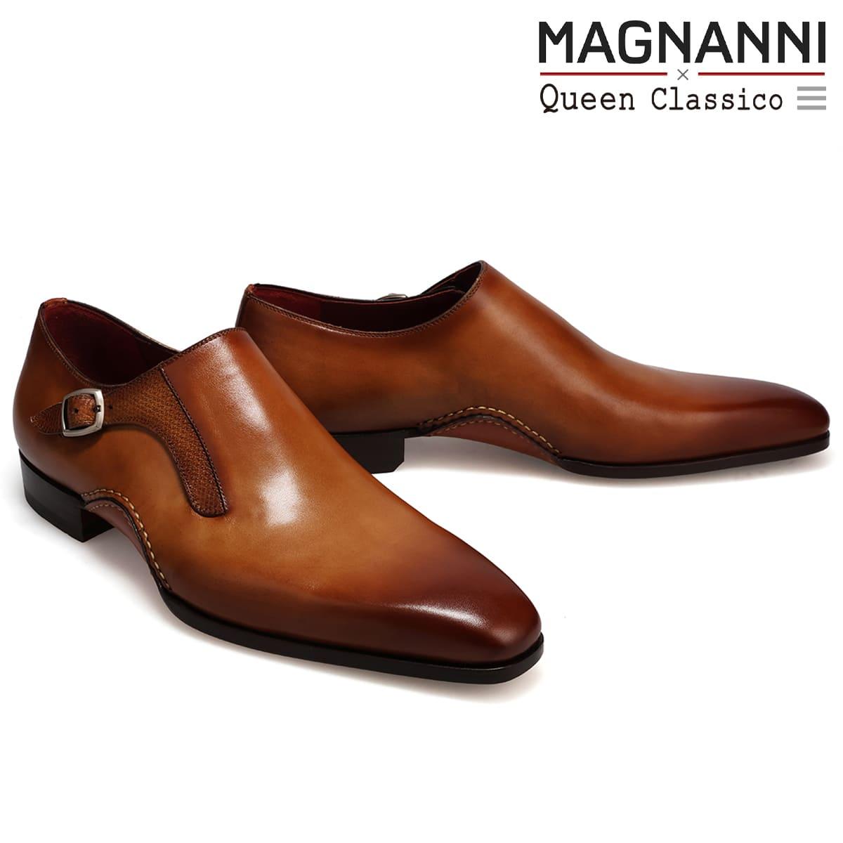 マグナーニ / MAGNANNI ミクスドメディア シングルモンク スペイン製 26304 ブラウン 本革 ダブルオパンカソール クラシック 人気 プレーントゥ ミニマル ストラップ